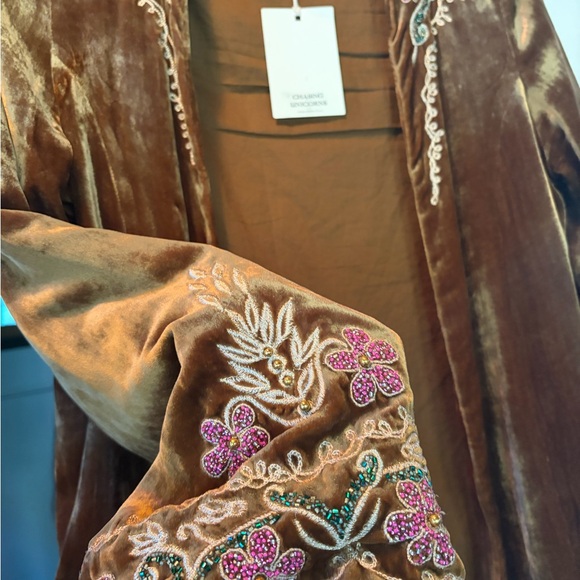 Chasing Unicorns Black Magic Woman 100% Silk Velvet Embroidered Jacket S - Picture 4 of 6